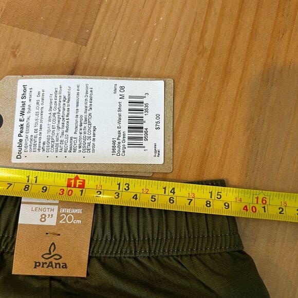 prAna Men's Double Peak E-Waist MEDIUM/ 8"L Hiking Short in Cargo Green - Picture 8 of 8